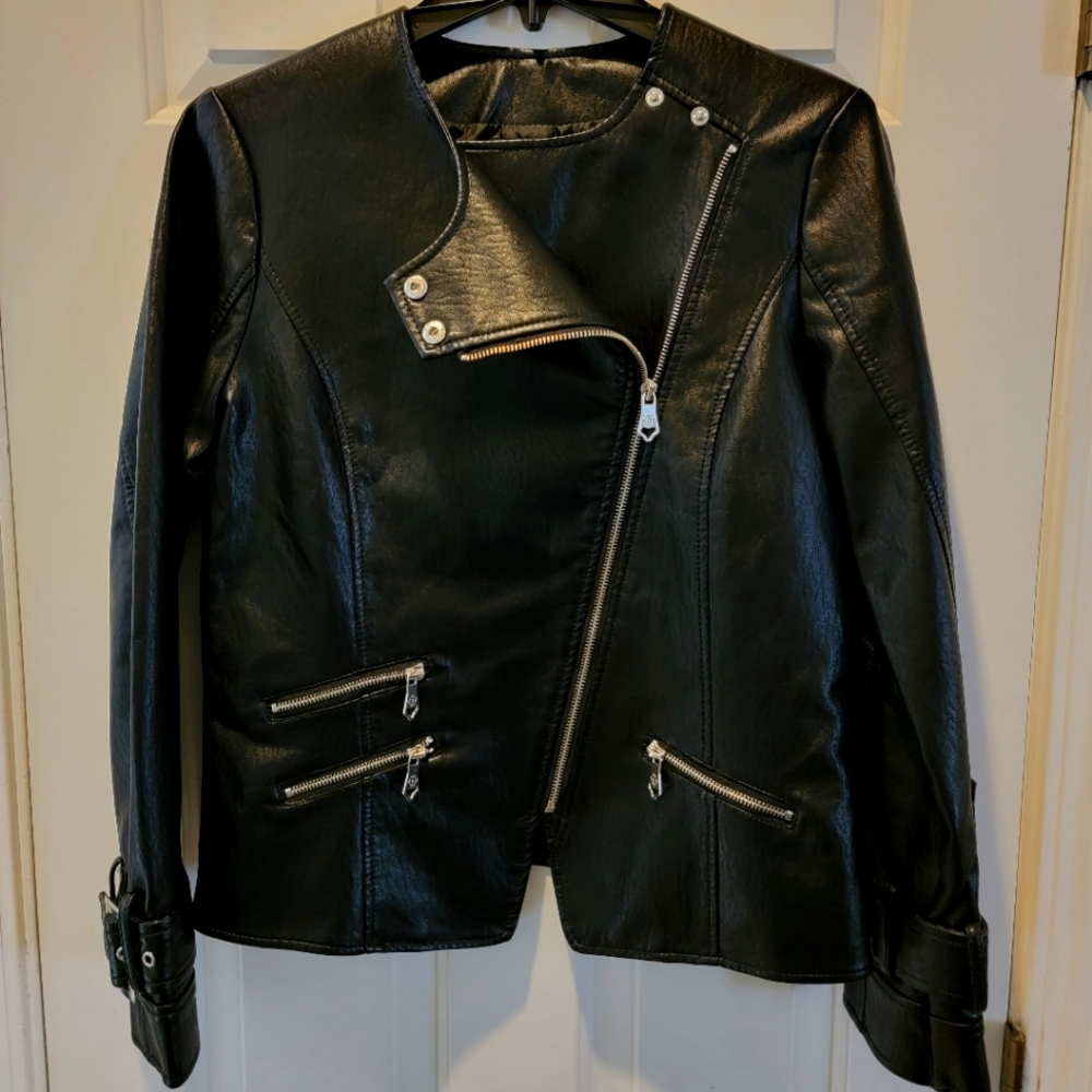 Nanette Lepore vegan leather Biker Jacket, Black, Size: S